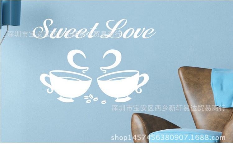 新款咖啡奶茶櫥窗玻璃裝飾貼紙廚房西餐廳墻貼英文貼TB20X