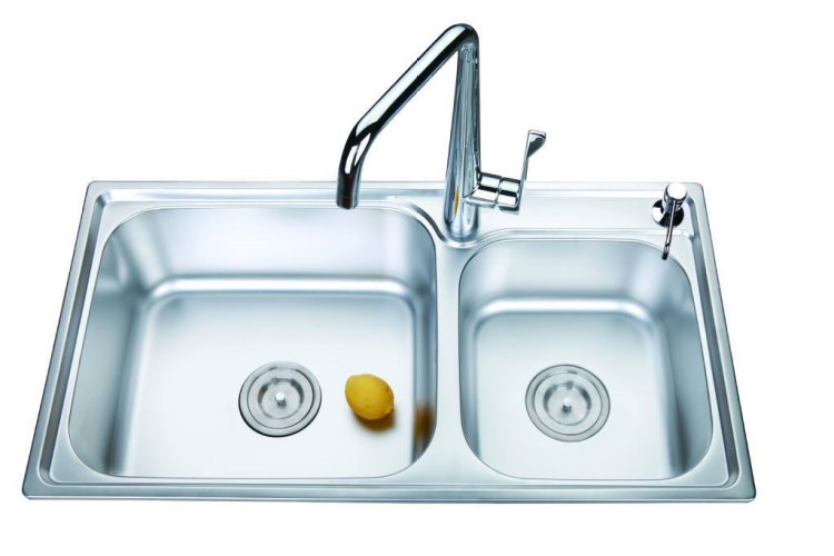 304不銹鋼一體拉伸水盆，整體拉伸，UB004雙盆水槽 80*43