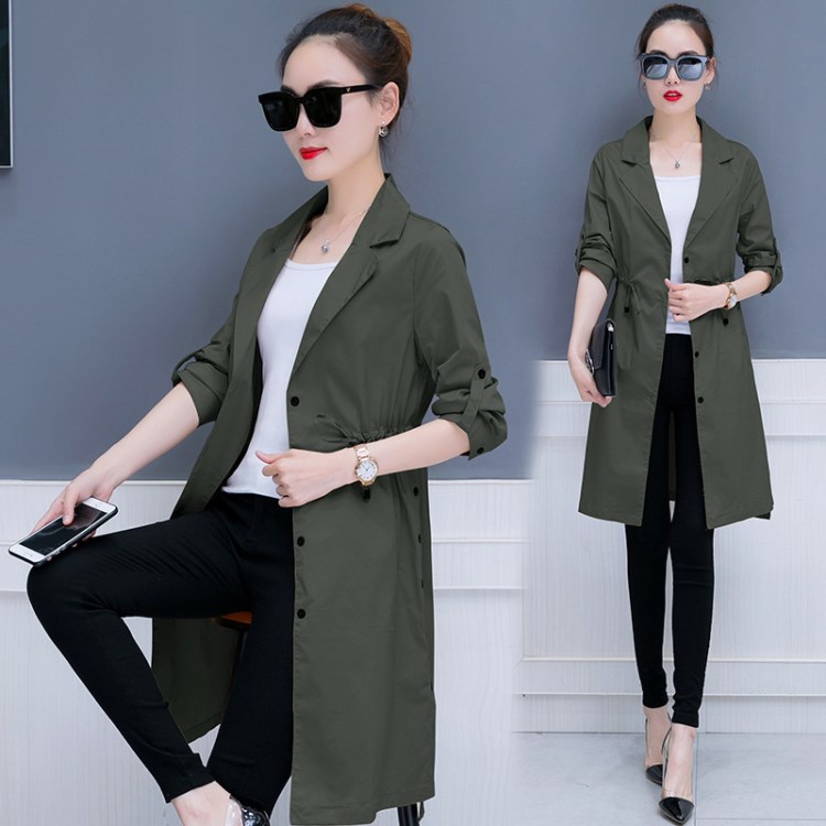 風衣女中長款2018新款春裝休閑韓版色工裝春季修身收腰chic外套