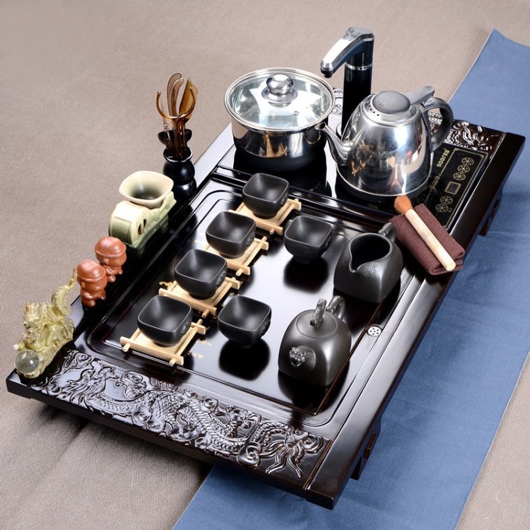 廠家直銷茶具套裝整套茶具冰裂紫砂茶具四合一電磁爐實木茶盤