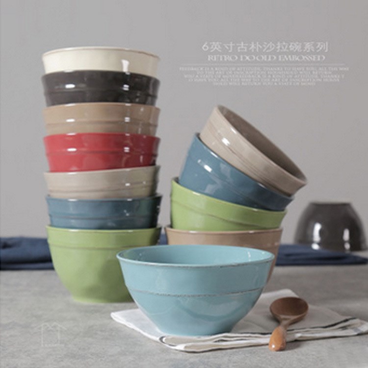 華聯(lián)外貿(mào)歐式多彩碗簡約陶瓷碗餐具陶瓷面碗湯碗醴陵陶瓷