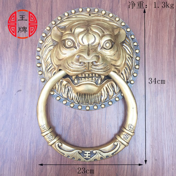 中式仿古銅獅子頭 實(shí)木門獸頭大門拉環(huán)拉手復(fù)古虎頭廟門把手