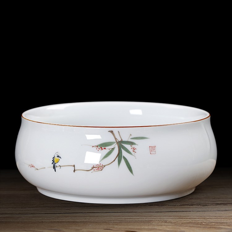 手繪陶瓷盆功夫茶具茶洗釉下彩茶杯洗白瓷筆洗陶瓷花盆水植盆