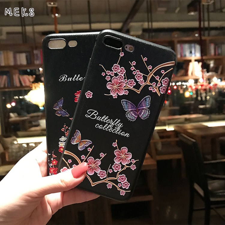 梅花紫蝶苹果手机壳iphone7Plus硅胶保护套磨砂手机套手机配件