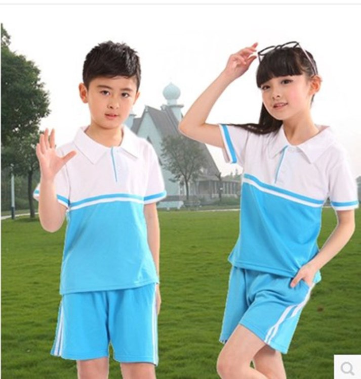 新品夏季小學(xué)生幼兒園棉訂做校服兒童圓領(lǐng)綠色短袖短褲套裝批發(fā)