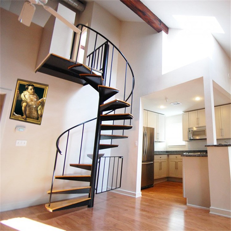 源頭廠商家設計旋梯豪宅山莊實木踏步不銹鋼中柱螺旋樓梯