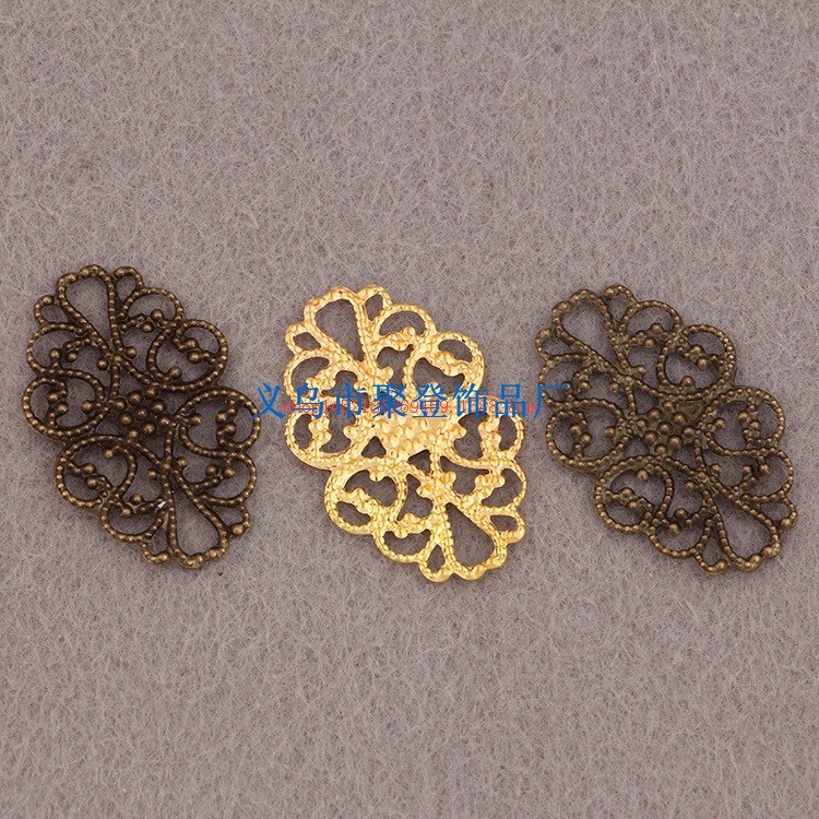 鐵皮飾品配件復(fù)古小花片中國風(fēng)鏤空花片橢圓裝飾貼片手工來料加工