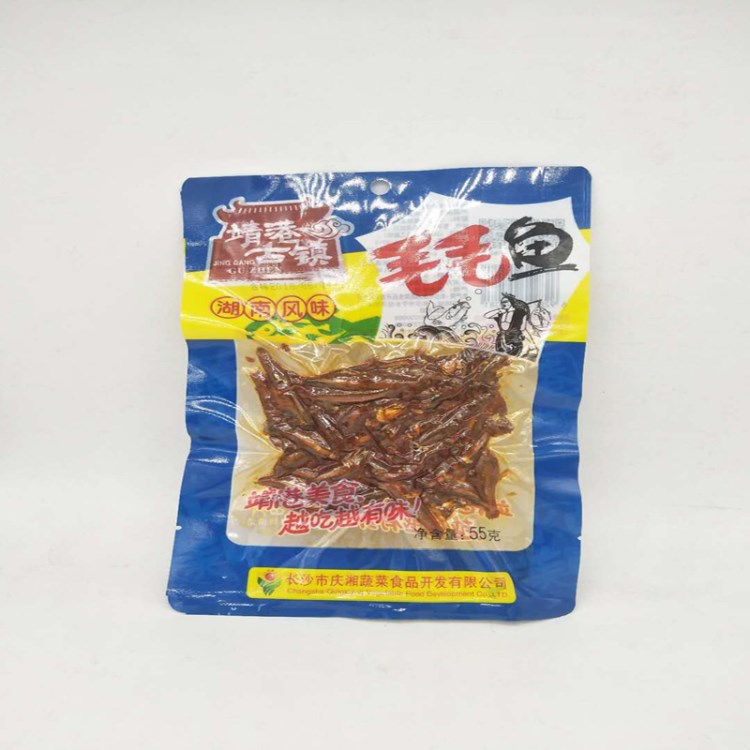 批發(fā)靖港古鎮(zhèn)55g毛毛魚麻辣零食  食品一件代發(fā)滿額包郵