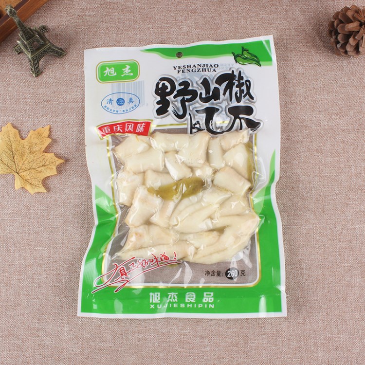 熟食食品批發(fā) 260g/袋 辦公室小零食 泡椒鳳爪 旭杰野山椒鳳爪