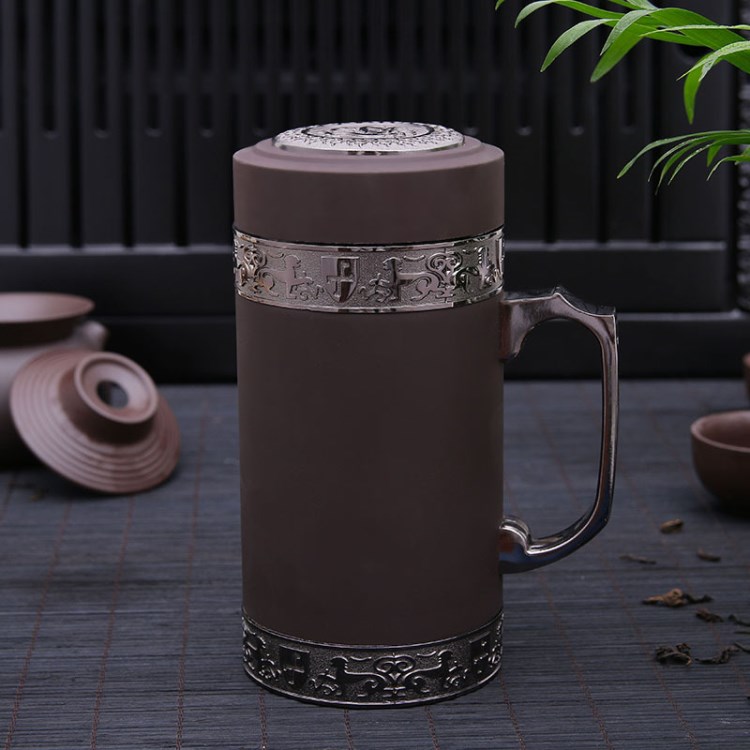 新款大氣辦公紫砂杯居家適用不銹鋼保溫杯商務(wù)禮品杯廠家直銷