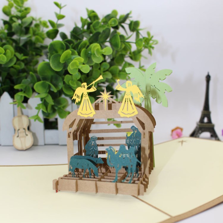 新款創(chuàng)意3D立體賀卡手工折紙剪紙雕刻風(fēng)情沙漠駱駝商務(wù)生日節(jié)日卡