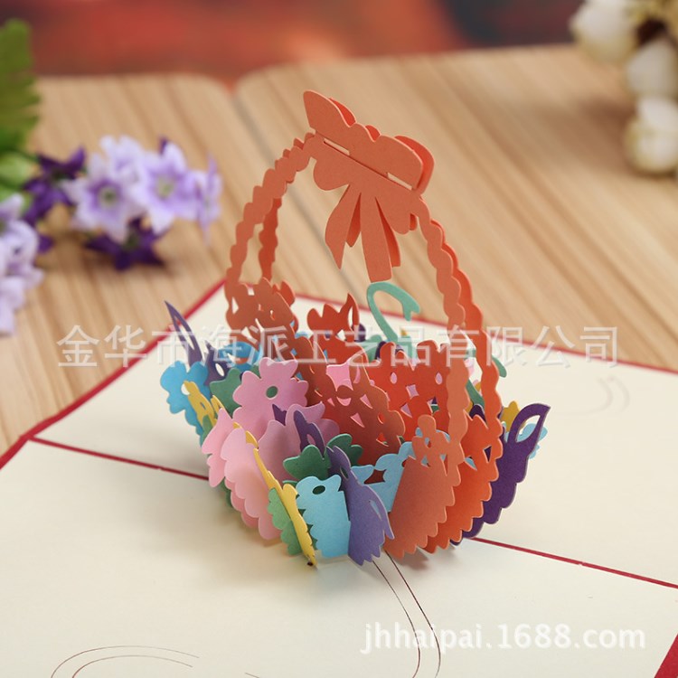 廠家直銷(xiāo) 精美花籃 3D立體創(chuàng)意感恩節(jié)賀卡節(jié)日祝?？ㄑ?qǐng)函可定制