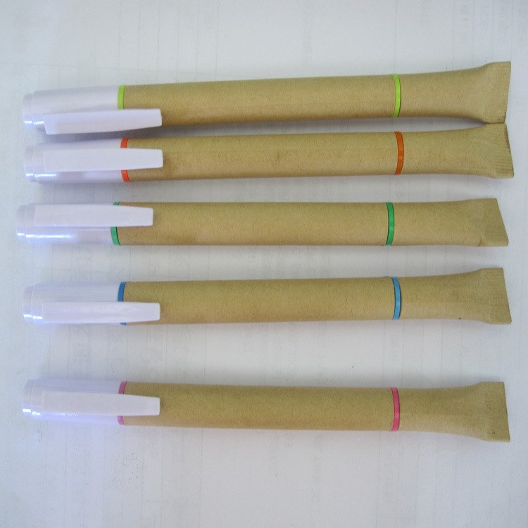 桐廬分水直銷環(huán)保綠色雙頭圓珠筆新款紙管筆熒光筆，直筆，廣告筆