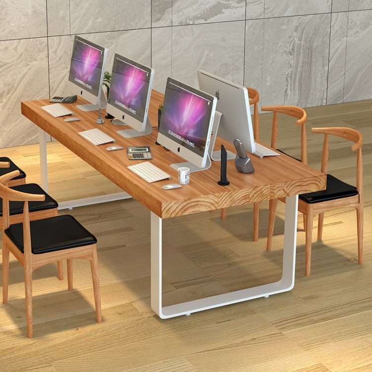简约现代实木办公桌铁艺职员员工会议桌工作室电脑工作台直销