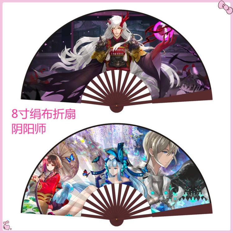 8寸絹布動漫扇 陰陽師竹扇大天狗 茨木童子新款動漫扇子絹布折扇