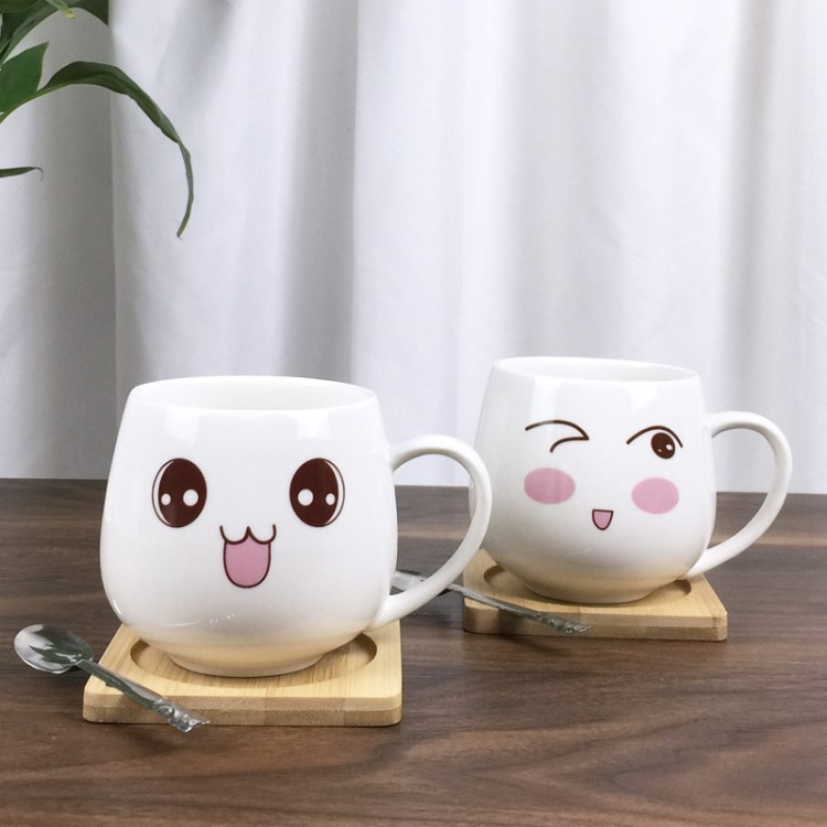 工廠批發(fā)創(chuàng)意陶瓷咖啡杯員工福利可愛表情杯兒童 早餐牛奶馬克杯