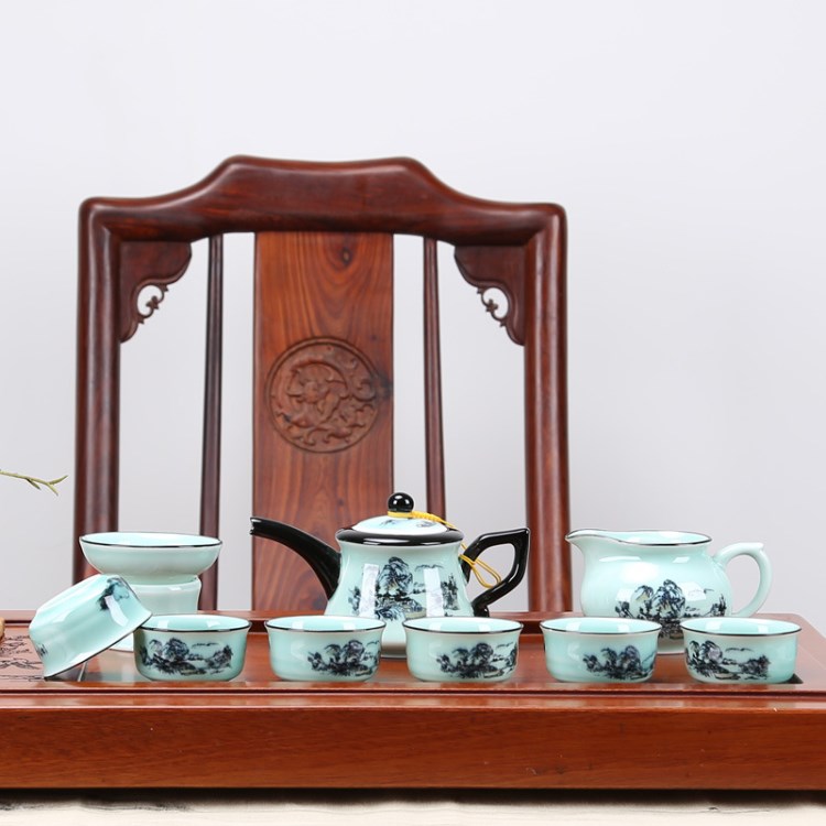 龍泉青瓷功夫茶具整套青花瓷茶具套裝禮品盒包裝廠家直銷定制批發