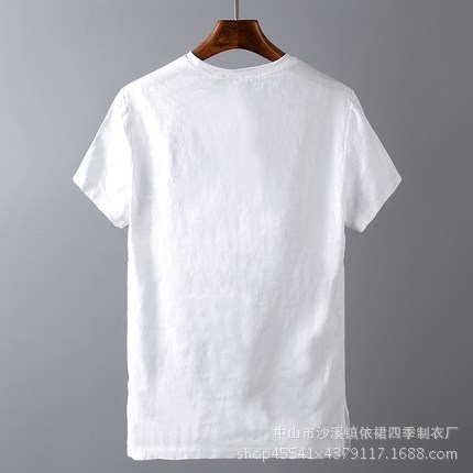 青少年休閑短袖T恤 亞麻薄款圓領(lǐng)休閑衫 寬松型印花logo色T恤