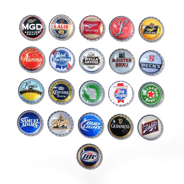 ebay速賣通外貿爆款 隨機5款歐美啤酒蓋品牌時尚水晶玻璃冰箱貼