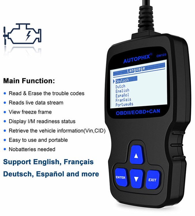 AUTOPHIX OM123 OBD2 EOBD CAN 發(fā)動機(jī)故障檢測儀 英文版obd