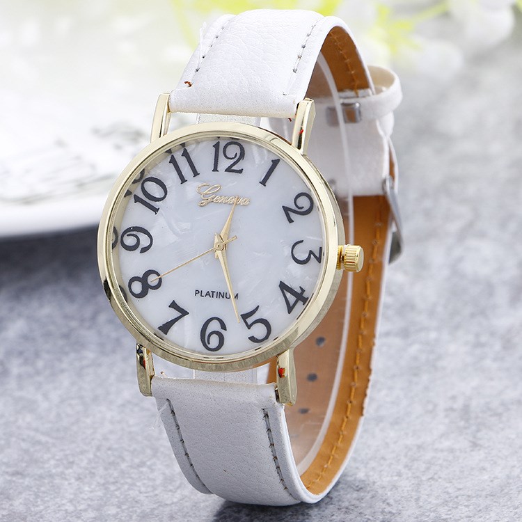 Geneva日內瓦手表批發 女款數字皮帶腕表 簡約大數字時尚貝殼面