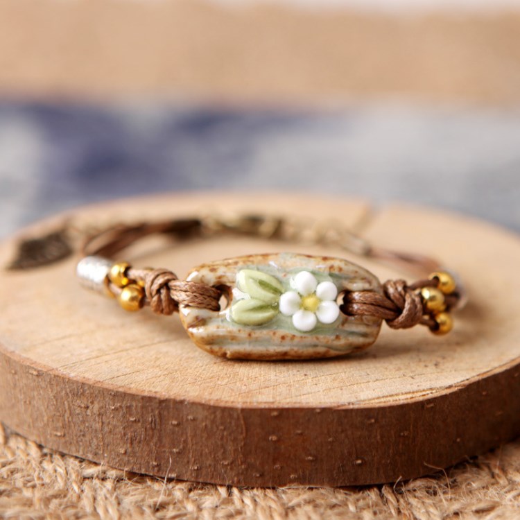 青歌原創小清新文藝范手工捏制陶瓷手鏈飾品 手工瓷片首飾