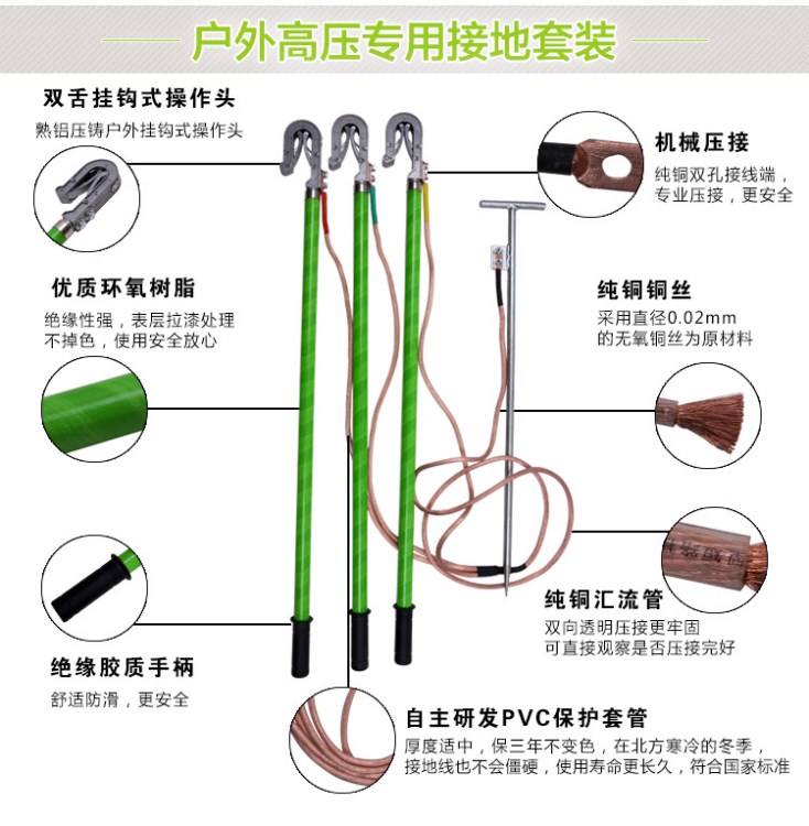 35KV配電房接地線 25平方軟銅線室外高壓接地棒電力短路接地線針