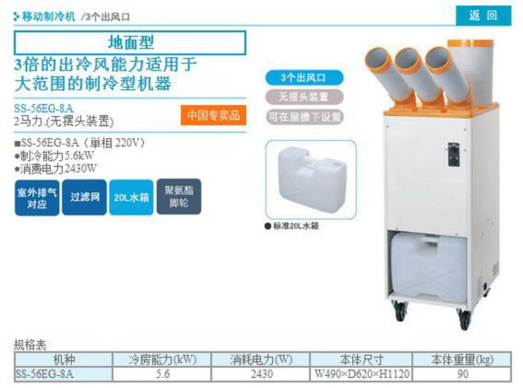 瑞電SS-56EC-8A移動式工業(yè)冷氣機(jī)點(diǎn)式制冷空調(diào)