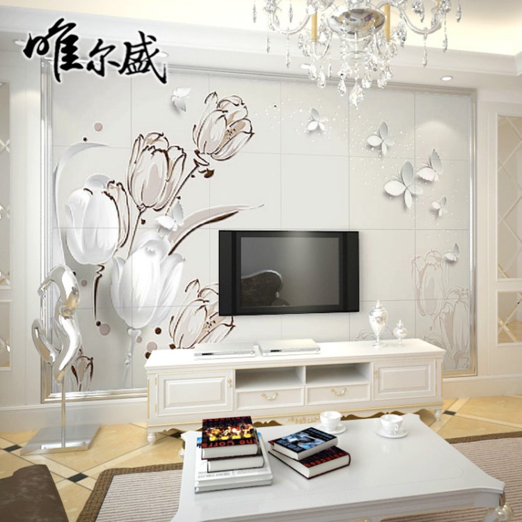 唯爾盛瓷磚電視機(jī)背景墻3d微晶石簡約現(xiàn)代客廳沙發(fā)背景墻郁金香