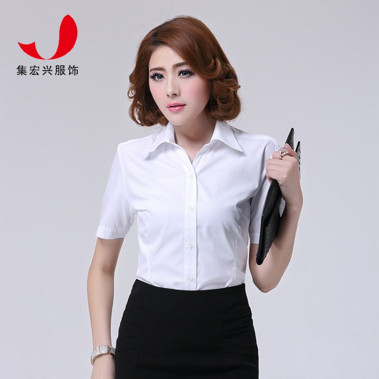 廠家直銷騰冠女裝工服短袖襯衣女白領(lǐng)職業(yè)裝商務(wù)短袖襯衫尖領(lǐng)寸衫