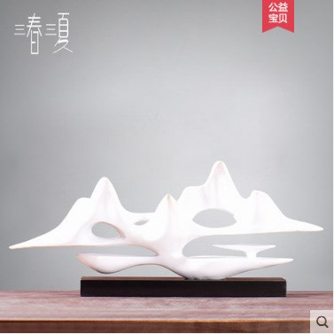 現代簡約新中式軟裝樣板房辦公室酒店裝飾品風水玄關客廳山水擺件