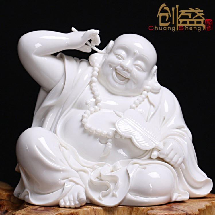 大肚彌勒佛禮品擺件鎮宅風水保平安辦公家居白瓷陶瓷工藝擺件德化