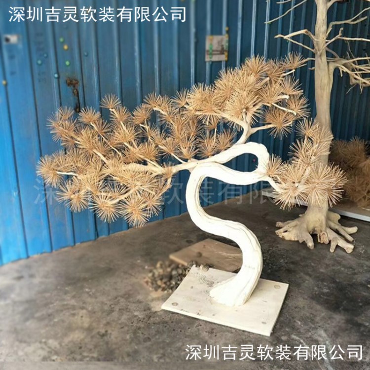 小區(qū)木雕裝飾擺件仿生異形松樹手工工藝品樹創(chuàng)意中式風(fēng)格枯樹