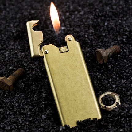 百诺铜明火砂轮充气打火机创意薄款老式复古金属打火机