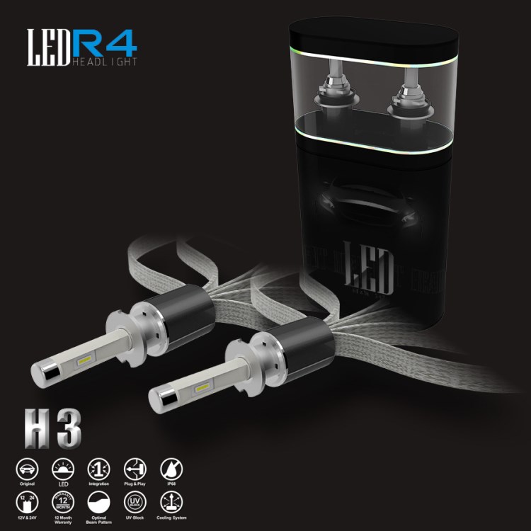 2017新品 R4 led車燈 H3led汽車前照大燈 特制真空銅管導熱技術