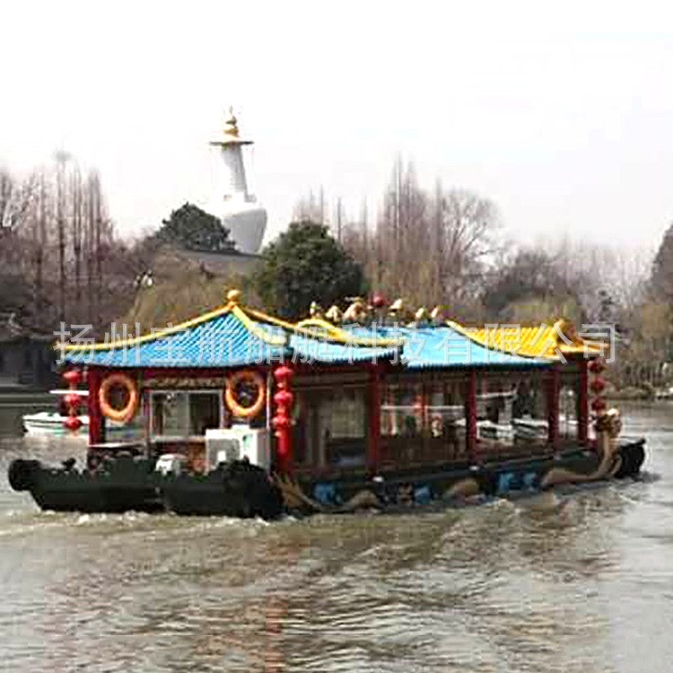 船艇厂家供应公园景区旅游观光画舫 大型餐饮观光仿古木质画舫船