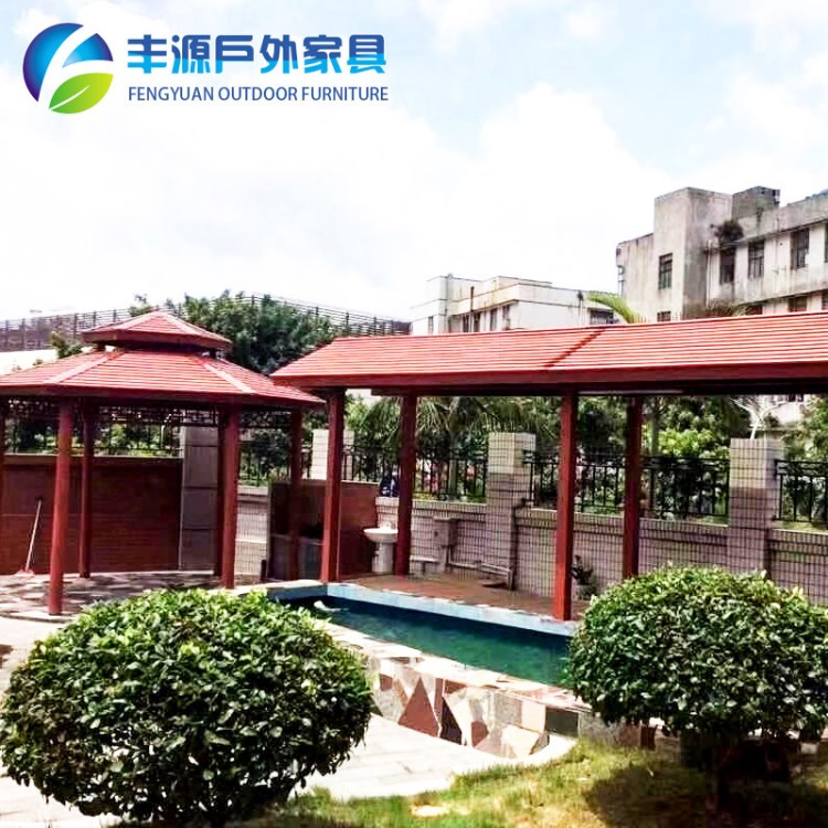 定制戶外仿木鋁合金涼亭 庭院鐵藝四角亭 六角亭子廠家直銷