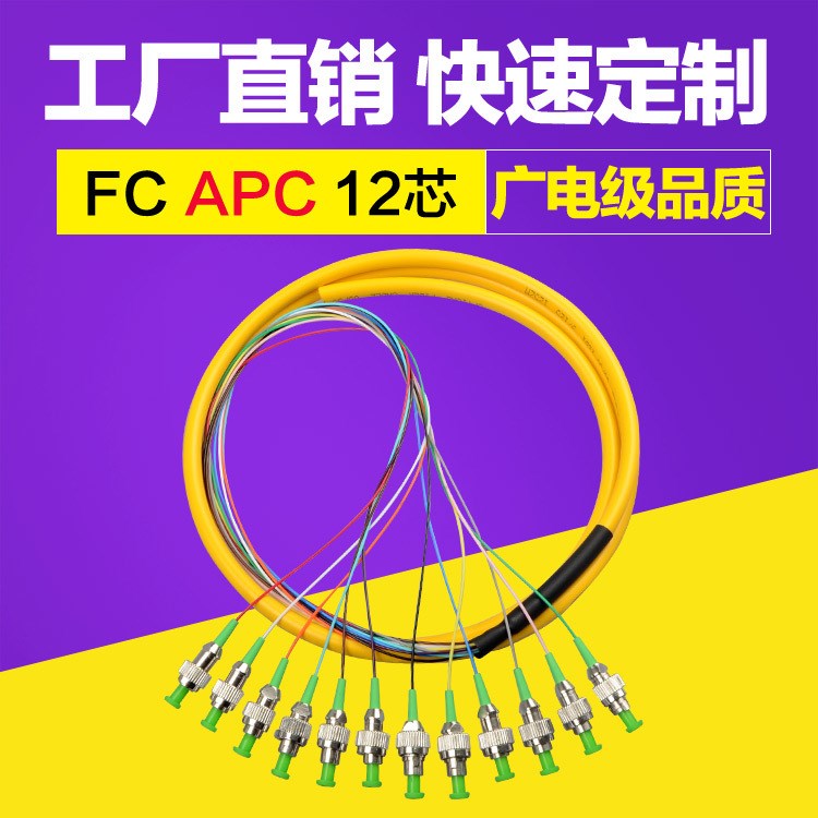 FC APC 12芯電信級(jí) 廣電 束狀尾纖光纖跳線1.5米 可定制加長(zhǎng)