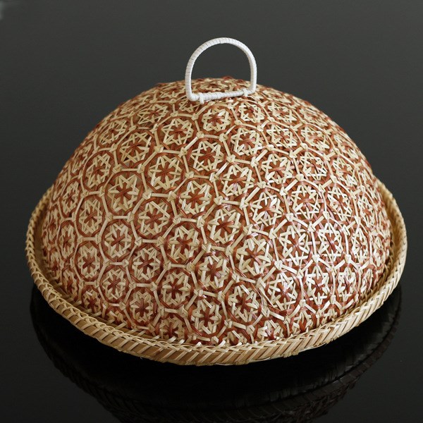 新品 创意手工天然竹编点心篮子 带盖收菜框 环保水果花纹篮篓