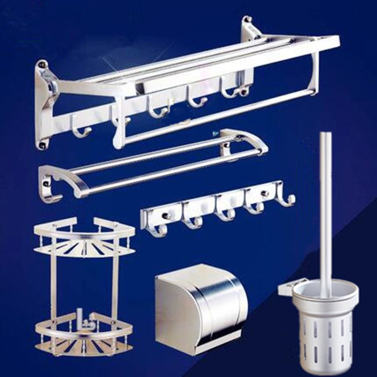 毛巾架太空铝浴巾架卫浴五金浴室挂件免打孔厕所卫生间置物架套装