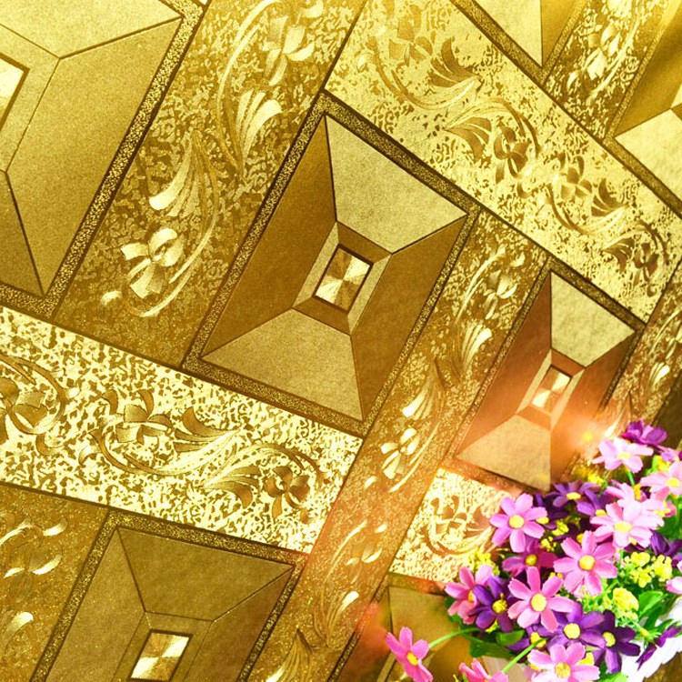 金色墻紙 PVC金箔耐擦洗房頂紙壁紙 金屬拉絲紋理 客廳大氣背景墻