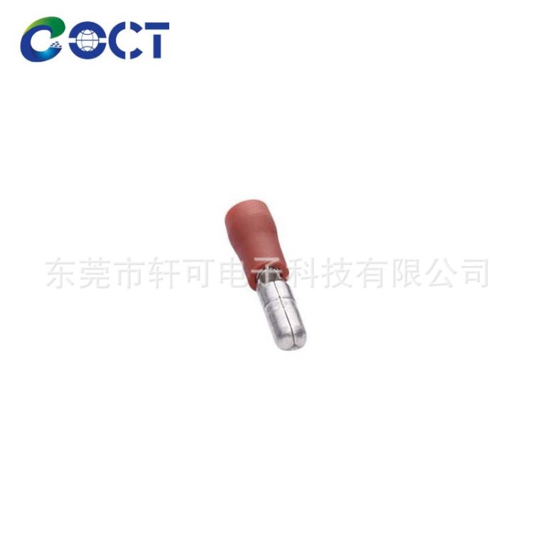 廠家直銷帶PVC半絕緣護套黃銅鍍錫子彈形公插冷壓端子加銅套