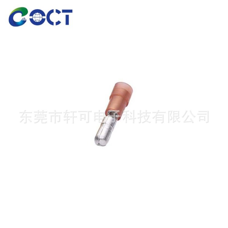 廠家直銷帶尼龍半絕緣護(hù)套黃銅鍍錫子彈形公插冷壓端子