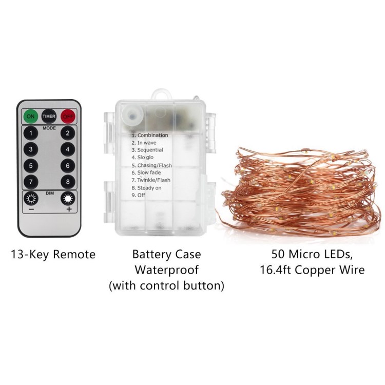 6米60LED銅線燈八功能3AA防水電池盒遙控器圣誕裝飾婚慶節(jié)日燈串
