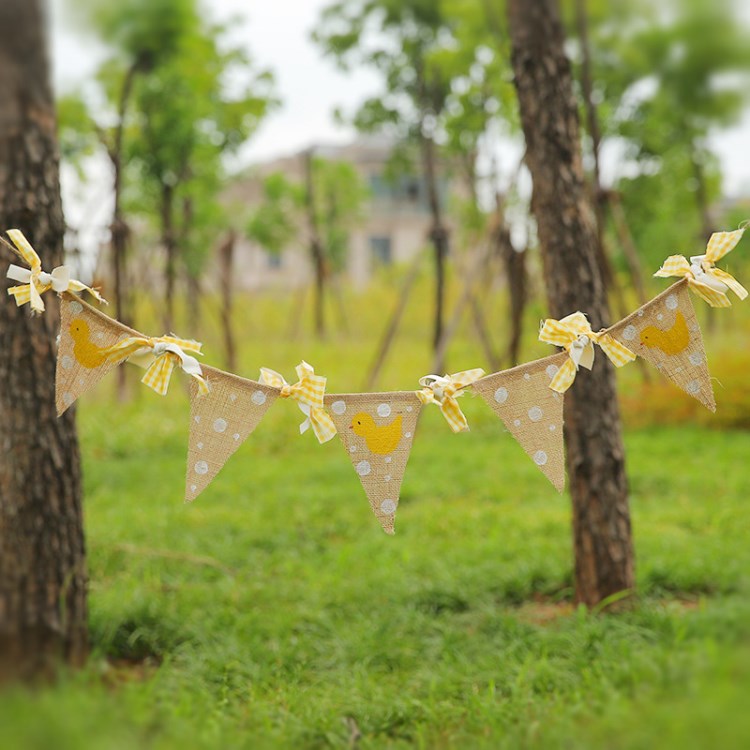 Yellow duckling theme黃小鴨主題麻布拉旗 寶寶周歲房間裝飾批發
