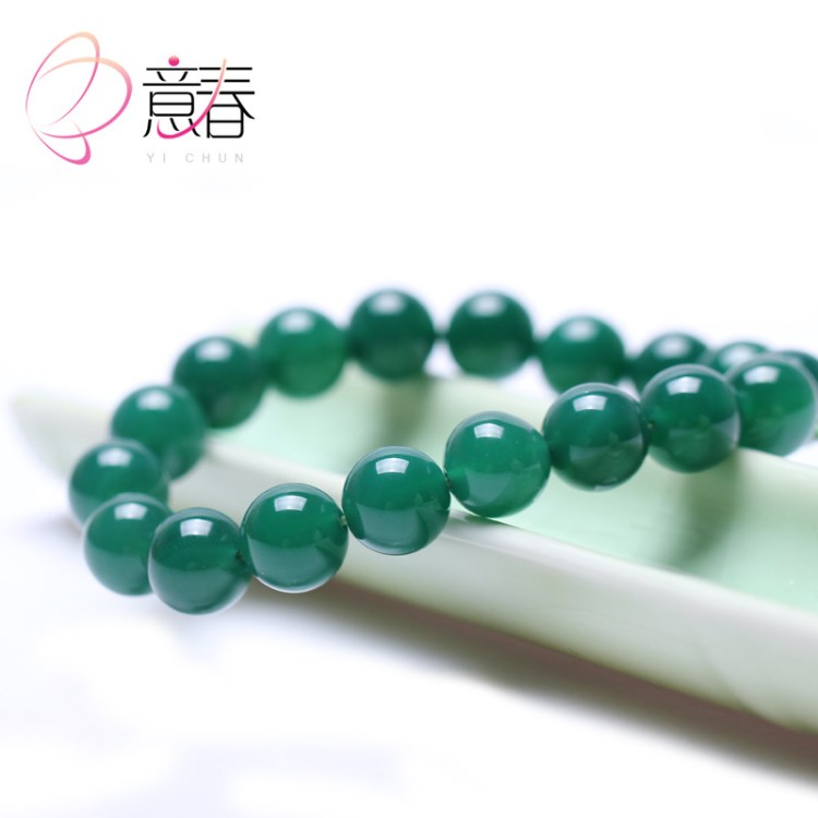意春雨天然水晶瑪瑙手串 綠色天然瑪瑙多規格手串批發女士綠瑪瑙