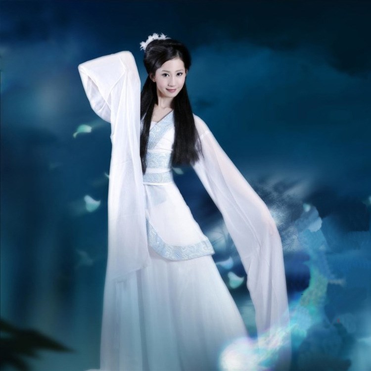 女古裝仙女裝/新三國陳好貂蟬白色舞蹈服長水袖舞衣攝影寫真服