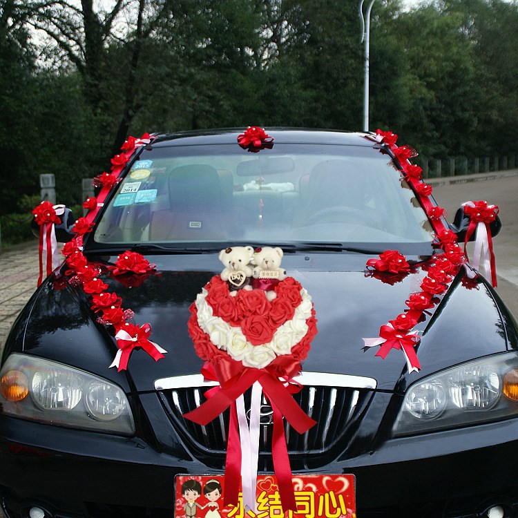 婚車裝扮車裝飾 仿真手感PE玫瑰 韓式花車 婚車裝飾/副車