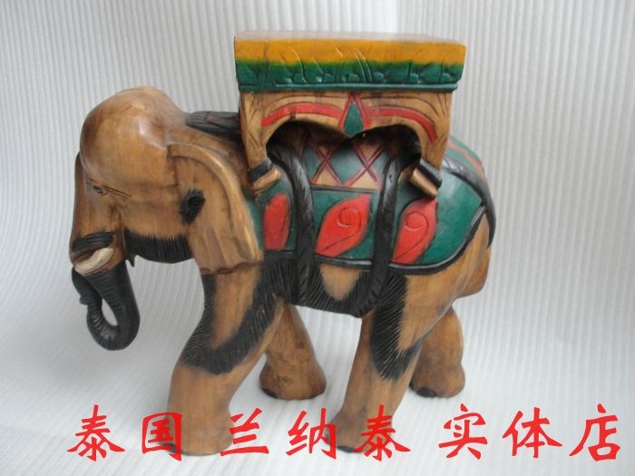 泰國(guó)工藝品雕花彩色大象凳子/實(shí)木凳/50cm/東南亞象凳/換鞋凳