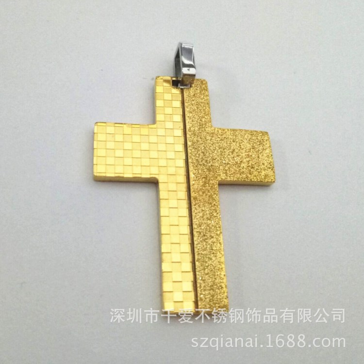 千愛不銹鋼十字架吊墜 金色 玫瑰金 仿金流行飾品 外貿原單直銷